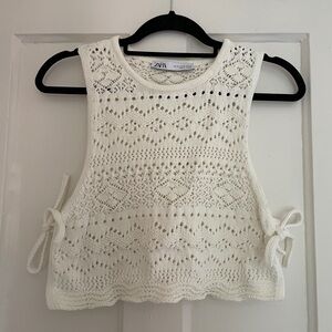 Zara Cream Crochet Tie-Side Top